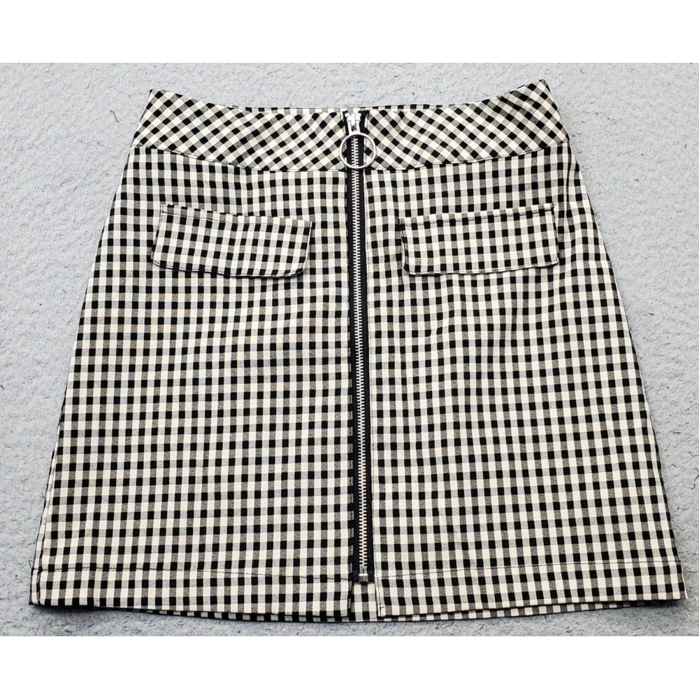 Urban Outfitters Straight Mini Skirt Women Small Multi Gingham Pockets Front Zip